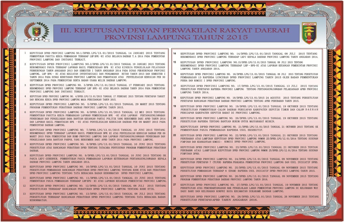 Advertorial: Keputusan Dewan Perwakilan Rakyat Daerah Provinsi Lampung Tahun 2015