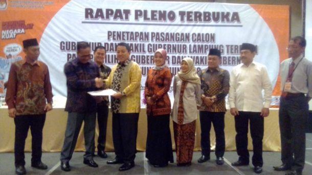 Arinal-Nunik Ditetapkan KPU Lampung, Paslon Lain Absen