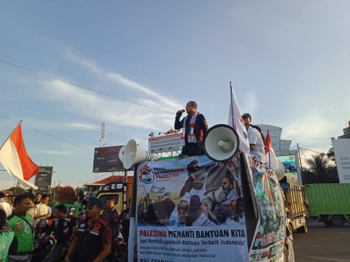 Ketua GASPOOL Miftahul Huda Kerahkan Anggota Ikuti Aksi Kemanusiaan Peduli Palestina di Tugu Adipura Bandar Lampung
