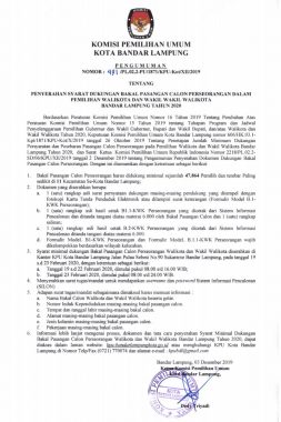 KPU Bandar Lampung Buka Pendaftaran Calon Jalur Perseorangan Pilkada Bandar Lampung