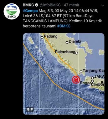 Gempa Magnitudo 5,3 Guncang Tanggamus, Terasa Hingga Bandar Lampung