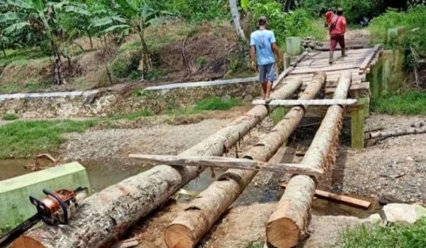 Usai Dilanda Banjir, Warga Pekon Way Nipah Pematangsawa Gotong Royong Bikin Jembatan Darurat